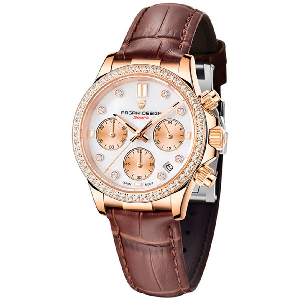 Relógio Feminino Pagani Design Daisy Gold Brown - Pagani Design