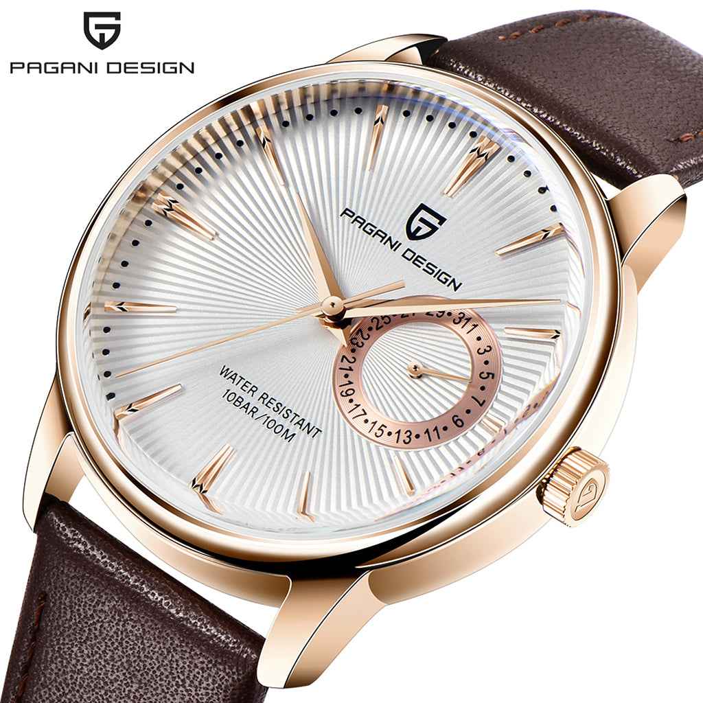 Relogio Masculino Dourado Pulseira em Couro Pagani Design Luzzago Premium