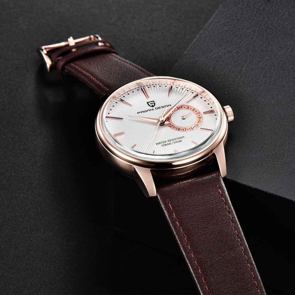 Relogio Masculino Pequeno Pagani Modelo Lugazzo Pulseira de Couro Marrom