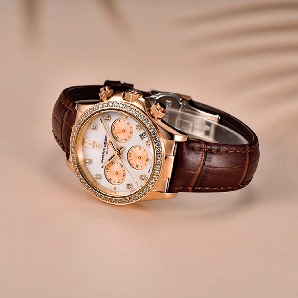 Relógio Feminino Pagani Design Daisy Gold Brown - Pagani Design