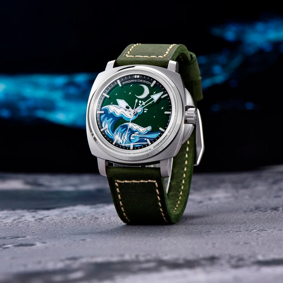 Pagani Design Wave Silver Green - no pulso