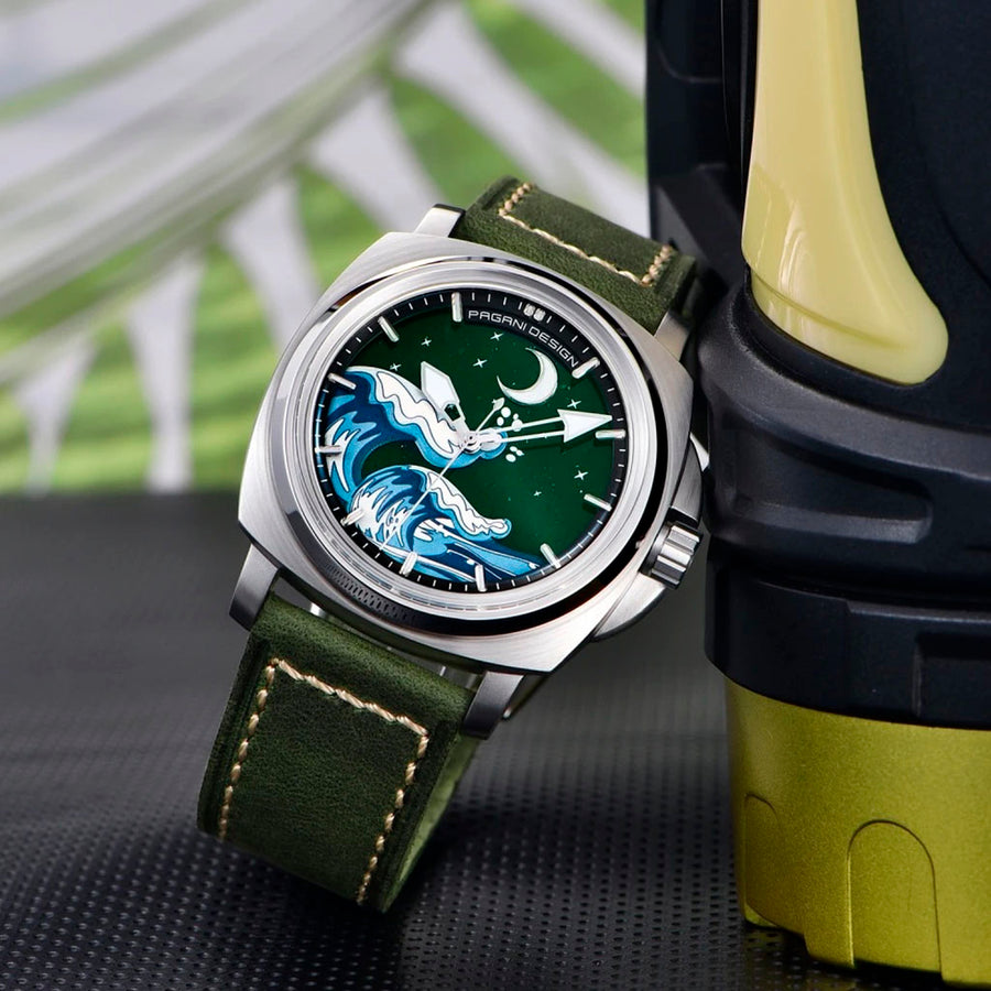 Pagani Design Wave Silver Green - caixa e pulseira